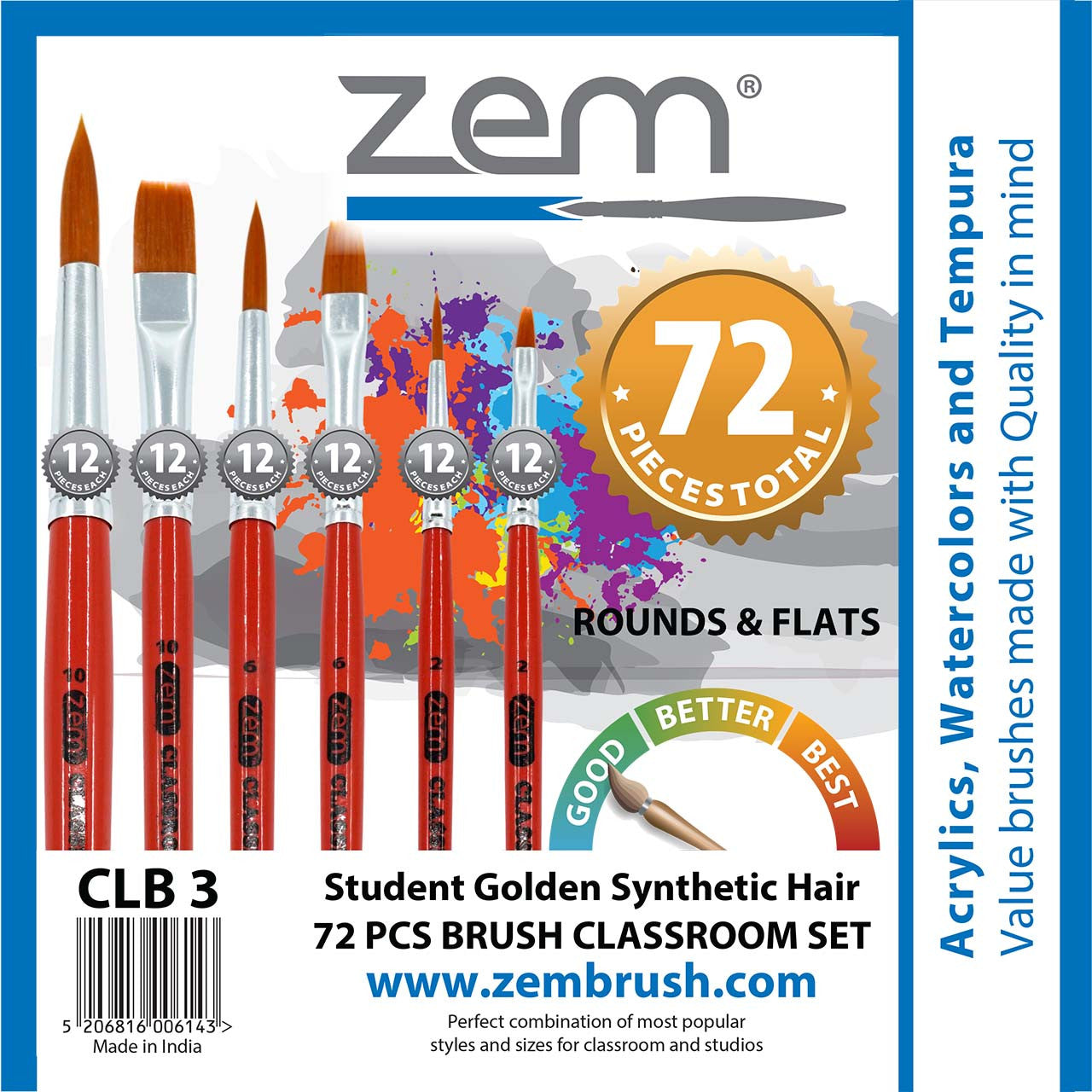 CBL Classroom Brush Box Sets 72pcs: Rounds and Flats - CBL-3